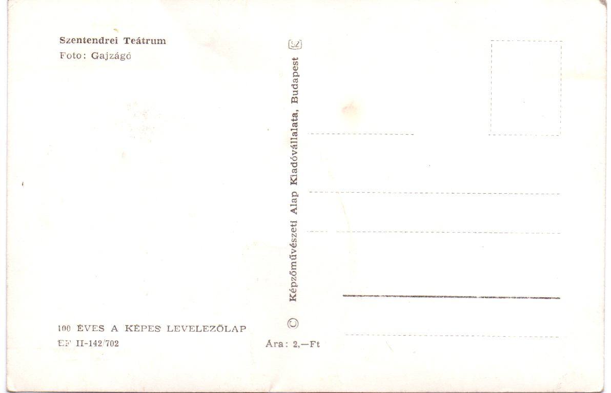 Békés András: Comico-tragoedia, 1969., képes levelezőlap, Szentendrei Teátrum, Fotó: Gajzágó Jolán, Lelőhely: Békés András hagyatéka, Zempléni Mária hozzájárulásával